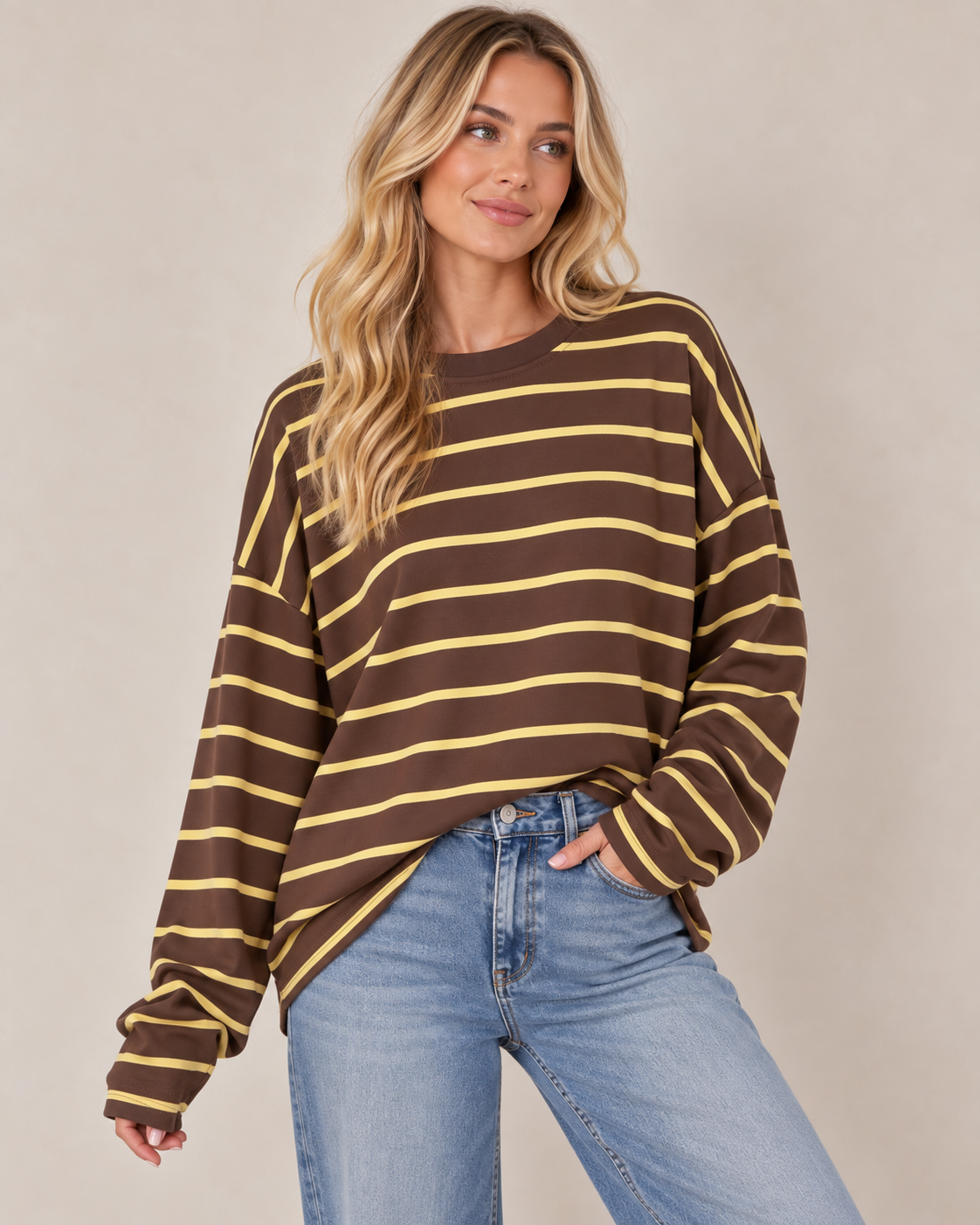 Thin Stripe Oversized Stripe Cotton Top - Relaxed Fit