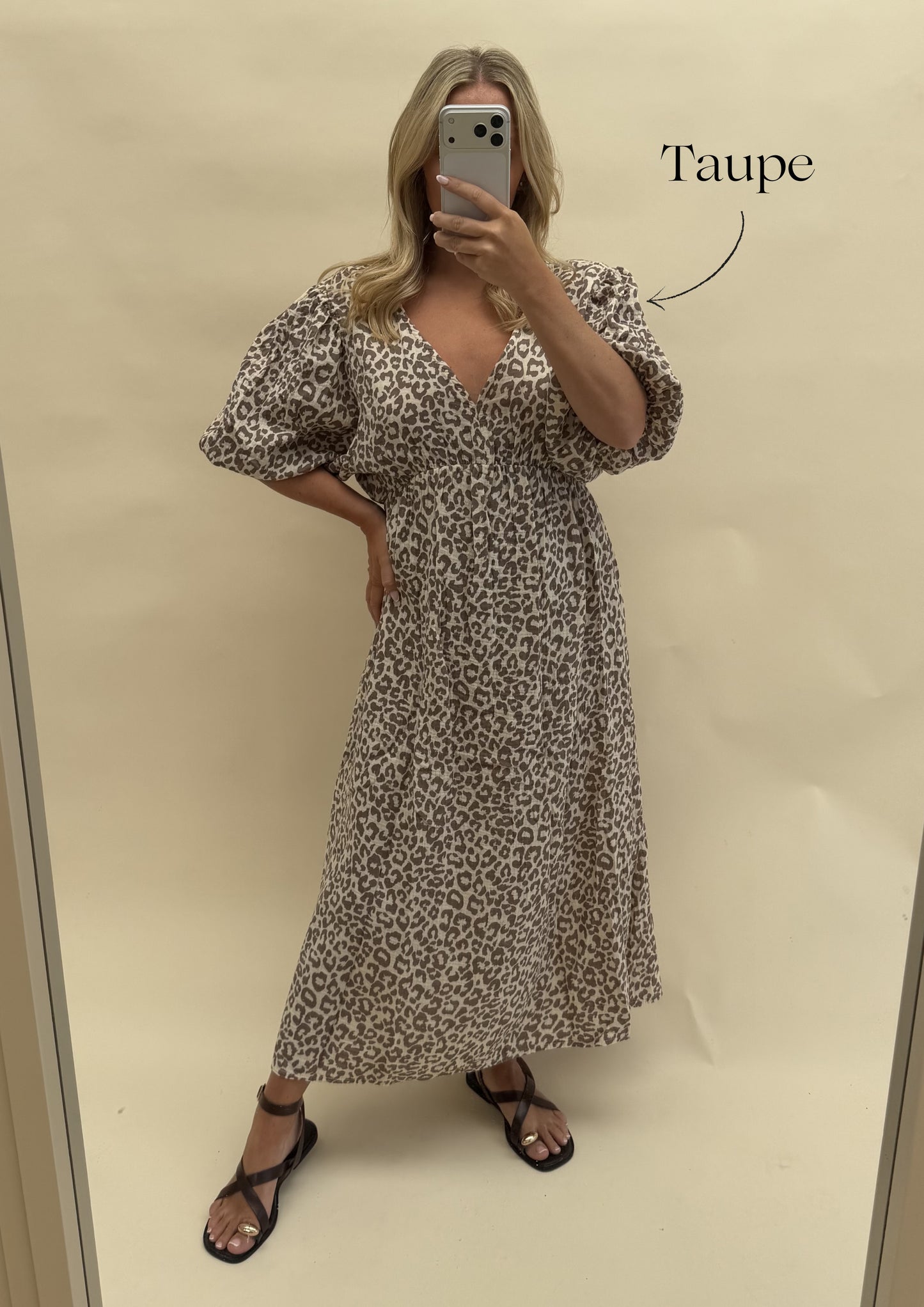 LEOPARD PRINT CHEESECLOTH DRESS WITH SLEEVES