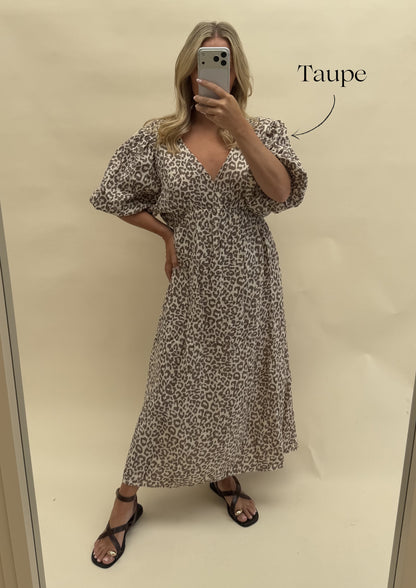 LEOPARD PRINT CHEESECLOTH DRESS WITH SLEEVES