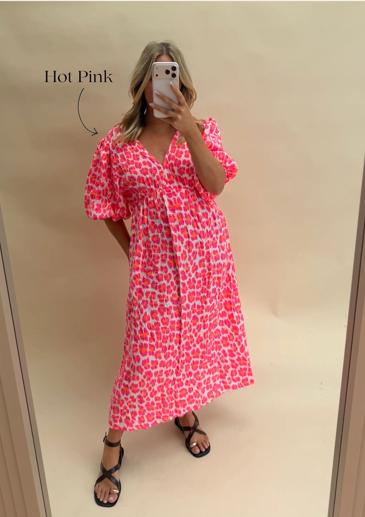 LEOPARD PRINT CHEESECLOTH DRESS WITH SLEEVES