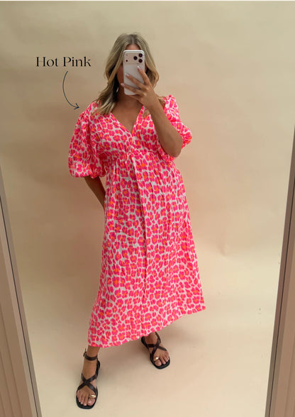 LEOPARD PRINT CHEESECLOTH DRESS WITH SLEEVES