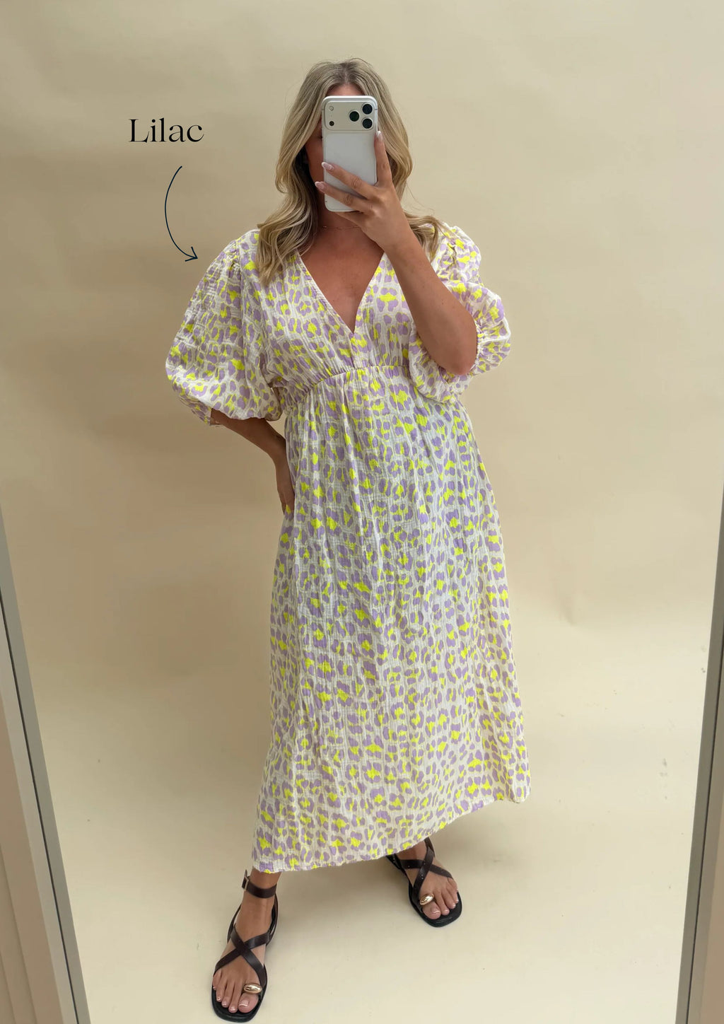 LEOPARD PRINT CHEESECLOTH DRESS WITH SLEEVES