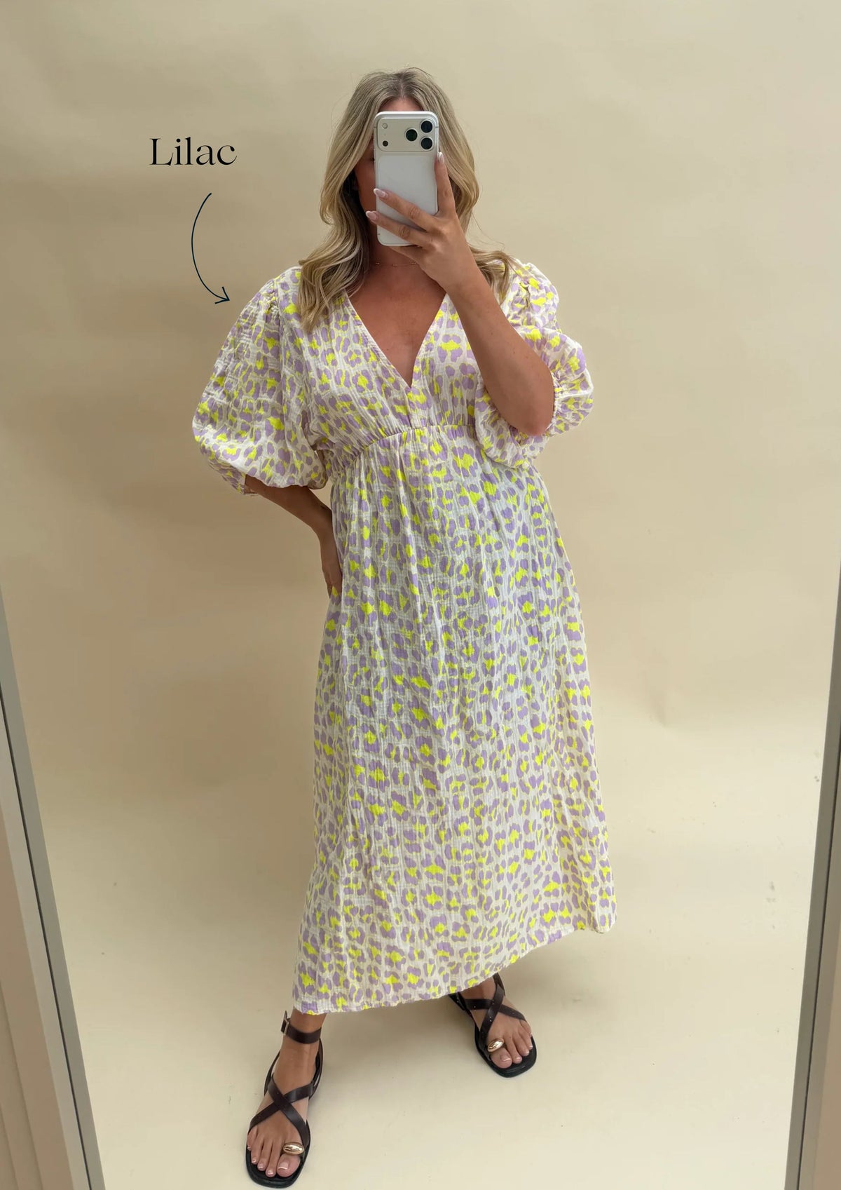 LEOPARD PRINT CHEESECLOTH DRESS WITH SLEEVES