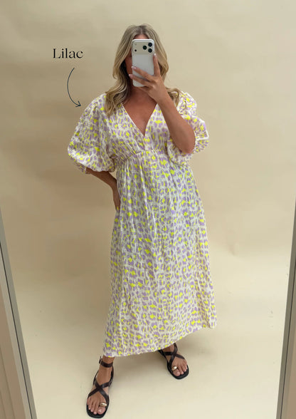 LEOPARD PRINT CHEESECLOTH DRESS WITH SLEEVES