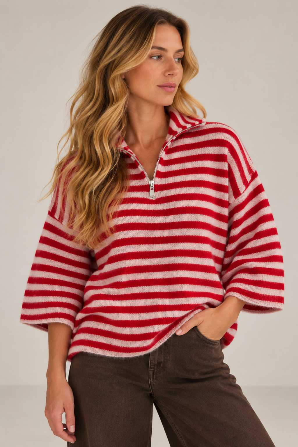 Half Zip Stripe Knit