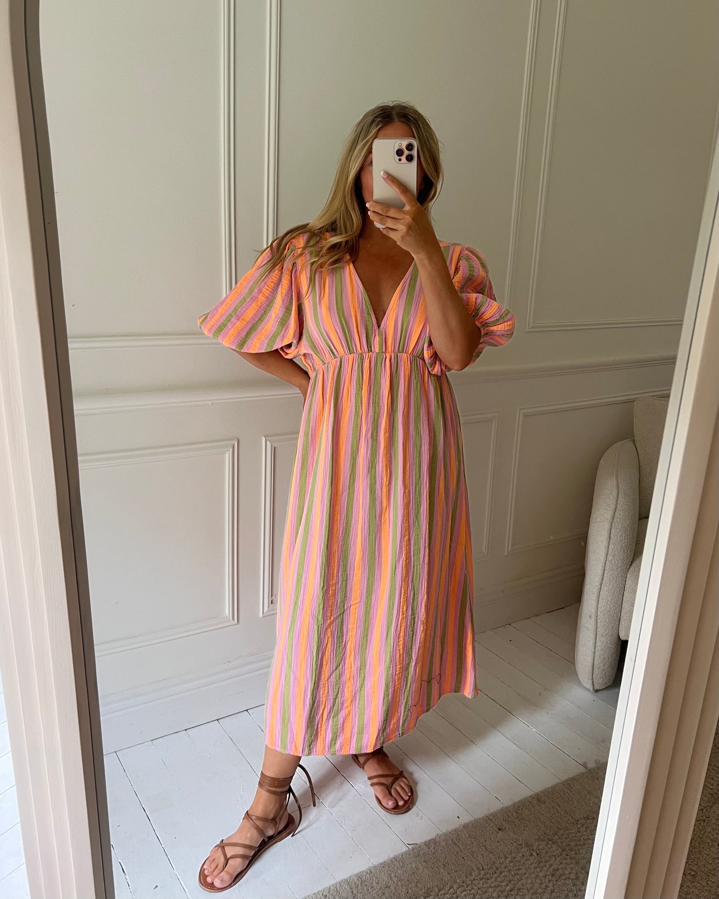 STRIPE CHEESECLOTH COTTON DRESS