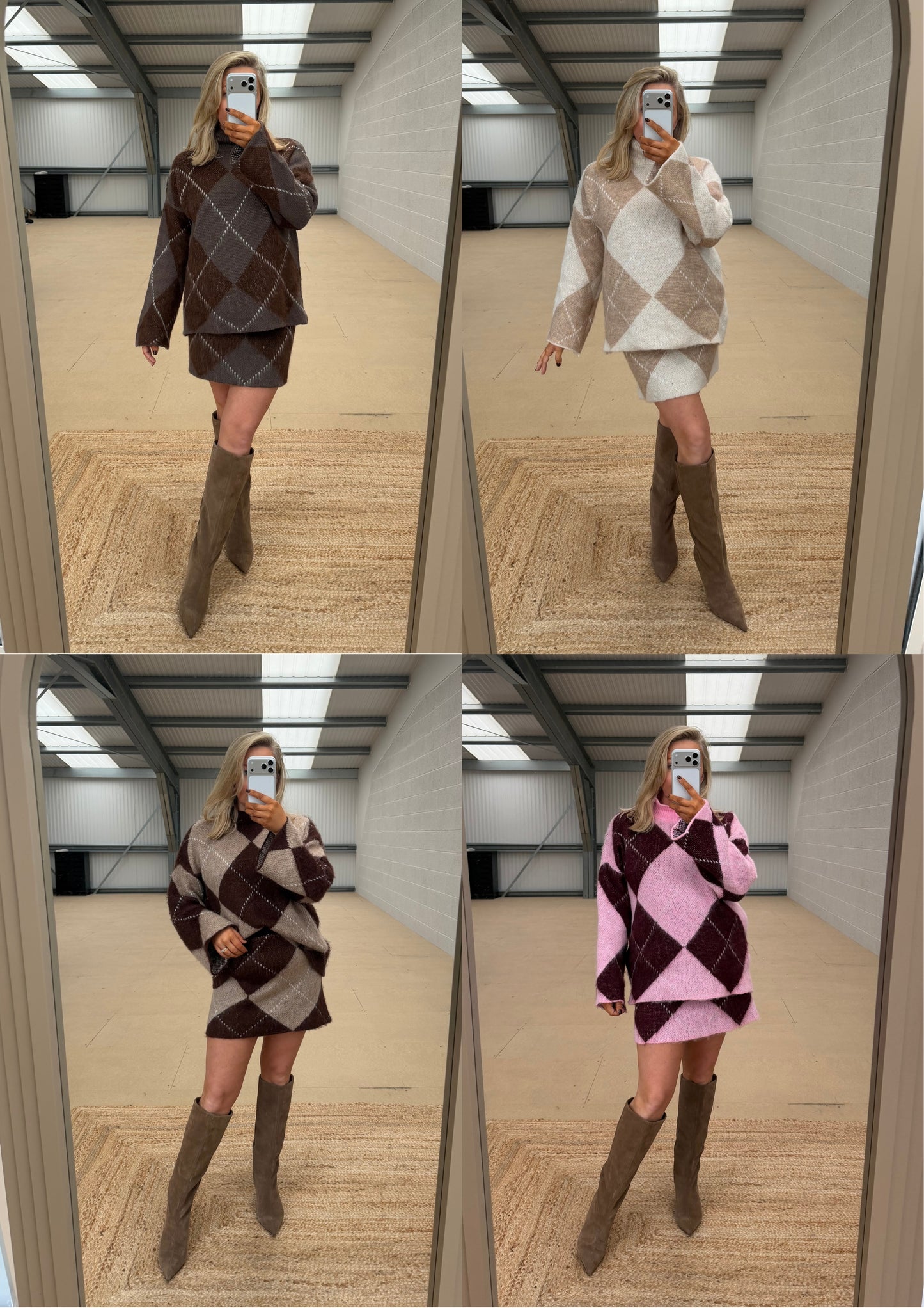 ARGYLE KNITTED CO-ORD SKIRT & JUMPER SET