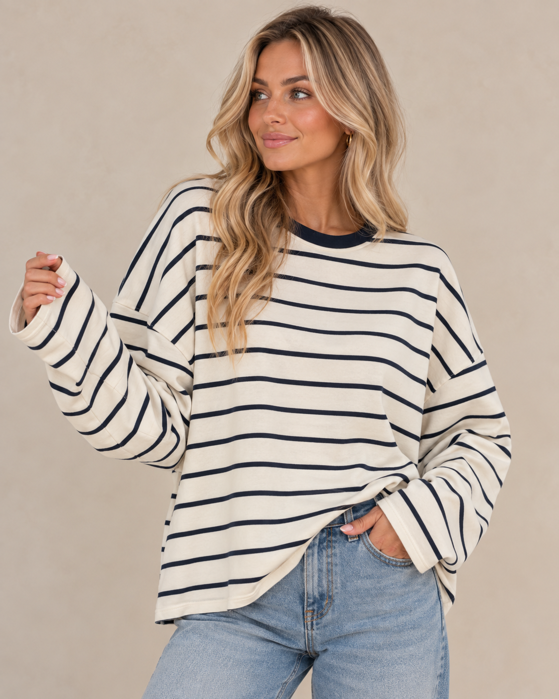 Thin Stripe Oversized Stripe Cotton Top - Relaxed Fit