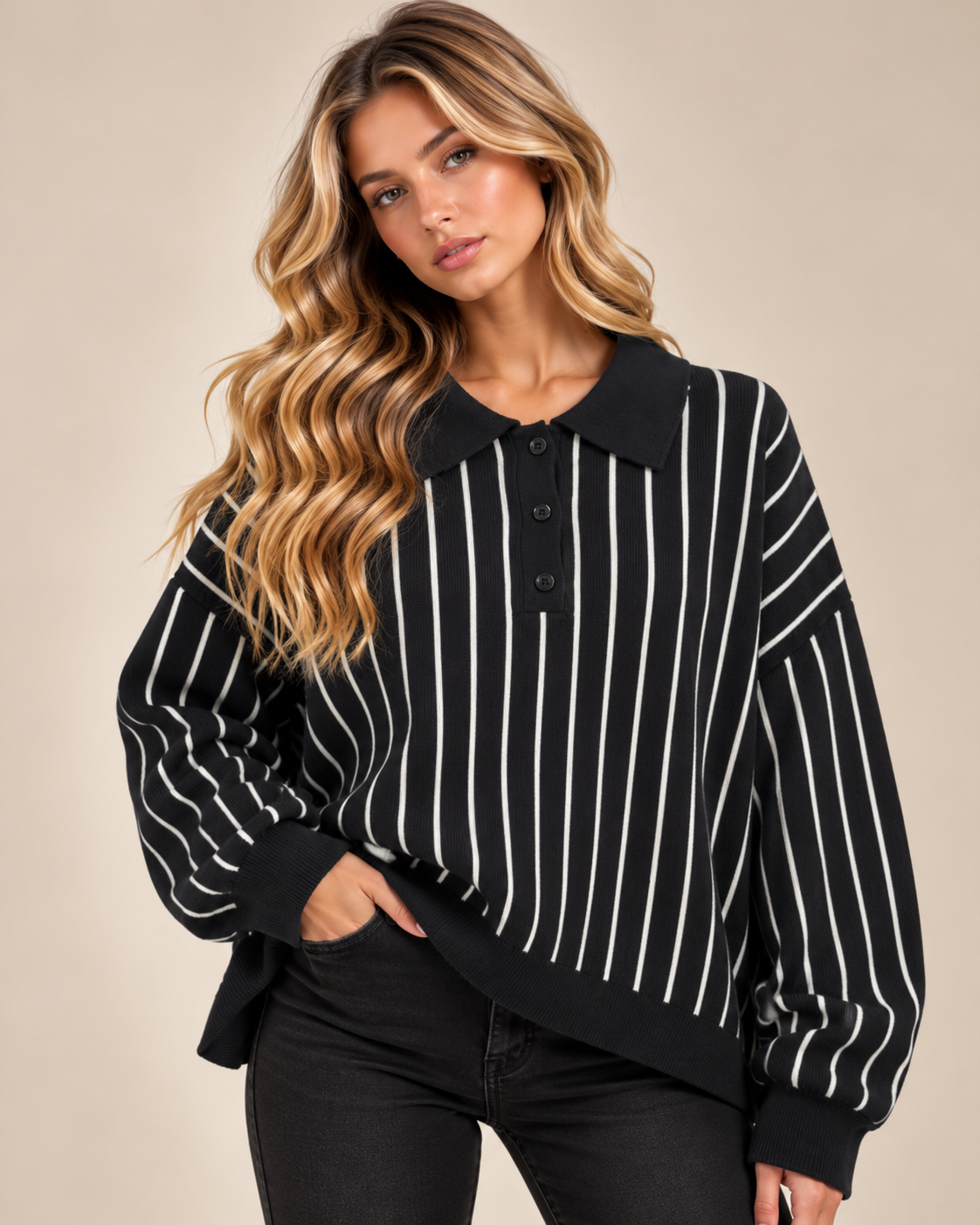 Harper Stripe Collared Knit Jumper