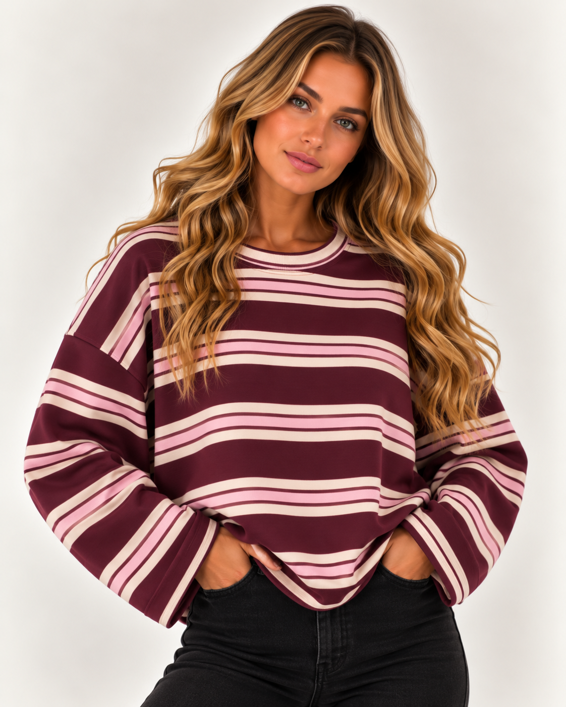 Allie Striped Drop Shoulder Long Sleeve Top