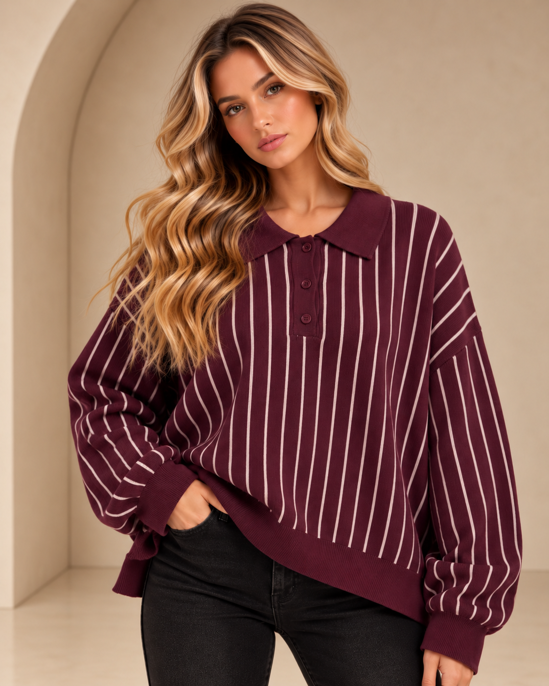 Harper Stripe Collared Knit Jumper
