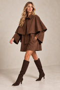Sienna Brown Cape Detail Oversized 100% Cotton Coat