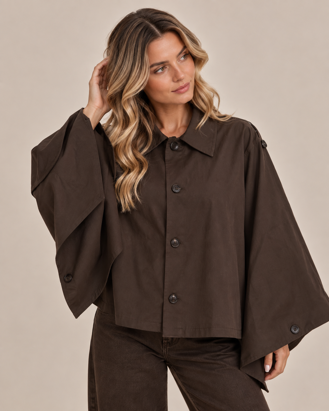 Oversized Cape Style Button Front Jacket