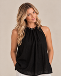 BEADED DETAILING COTTON SLEEVELESS BLOUSE