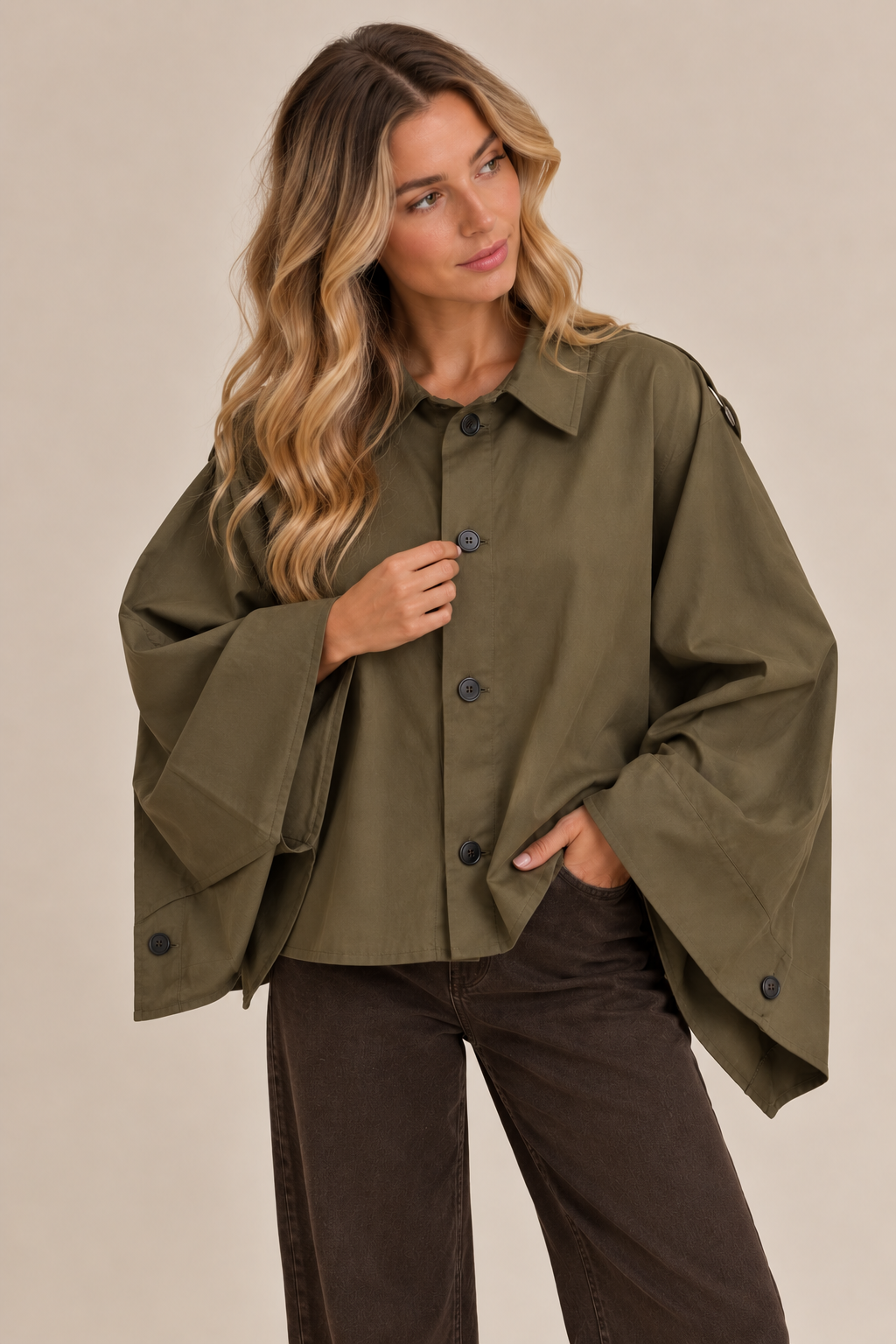 Oversized Cape Style Button Front Jacket