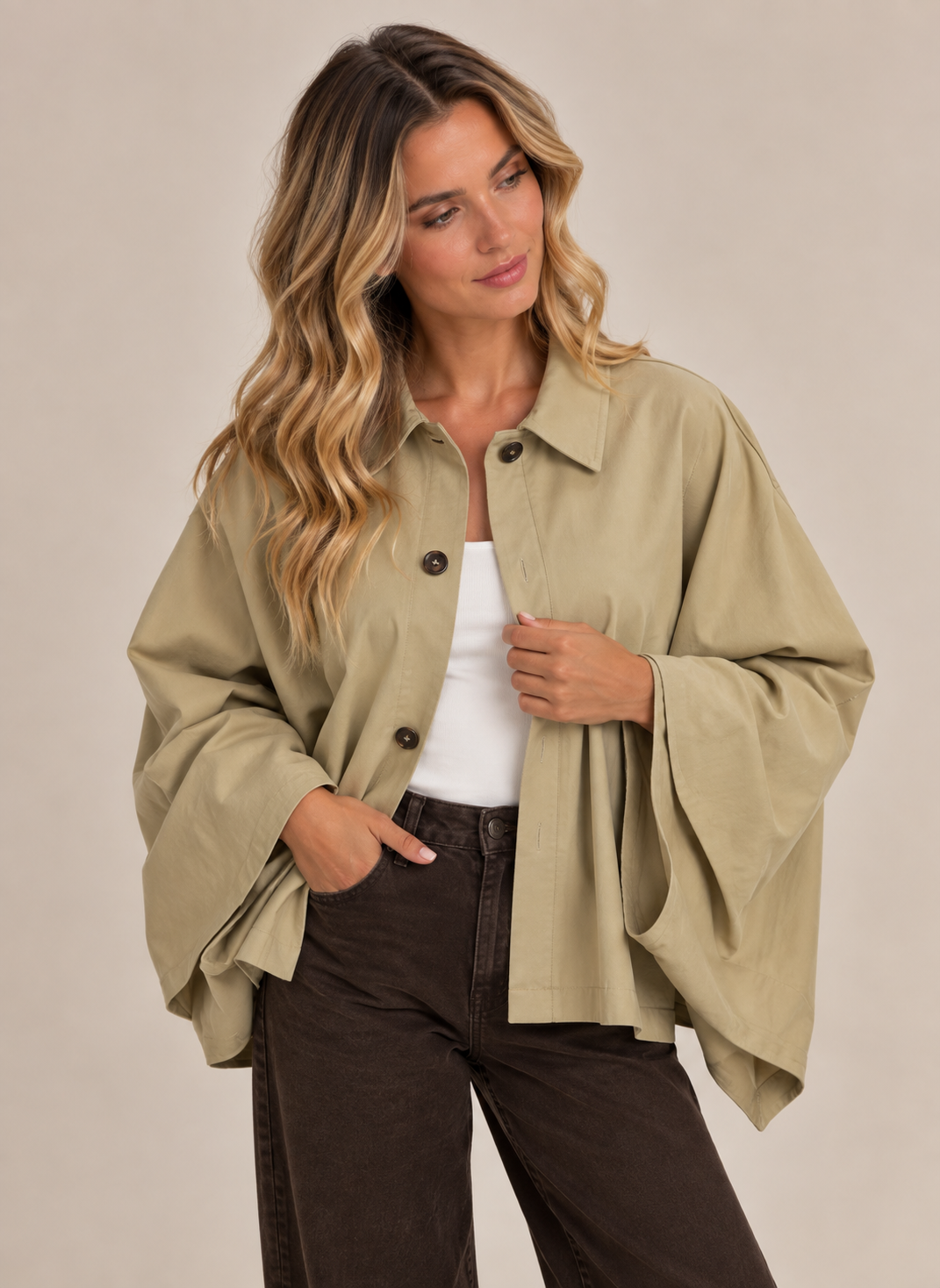Oversized Cape Style Button Front Jacket