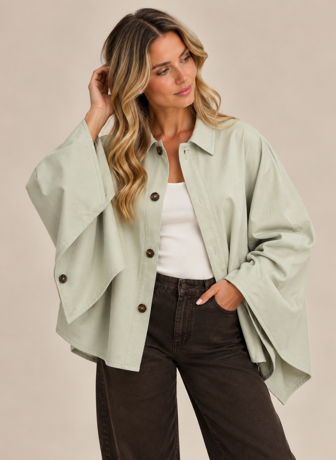 Oversized Cape Style Button Front Jacket