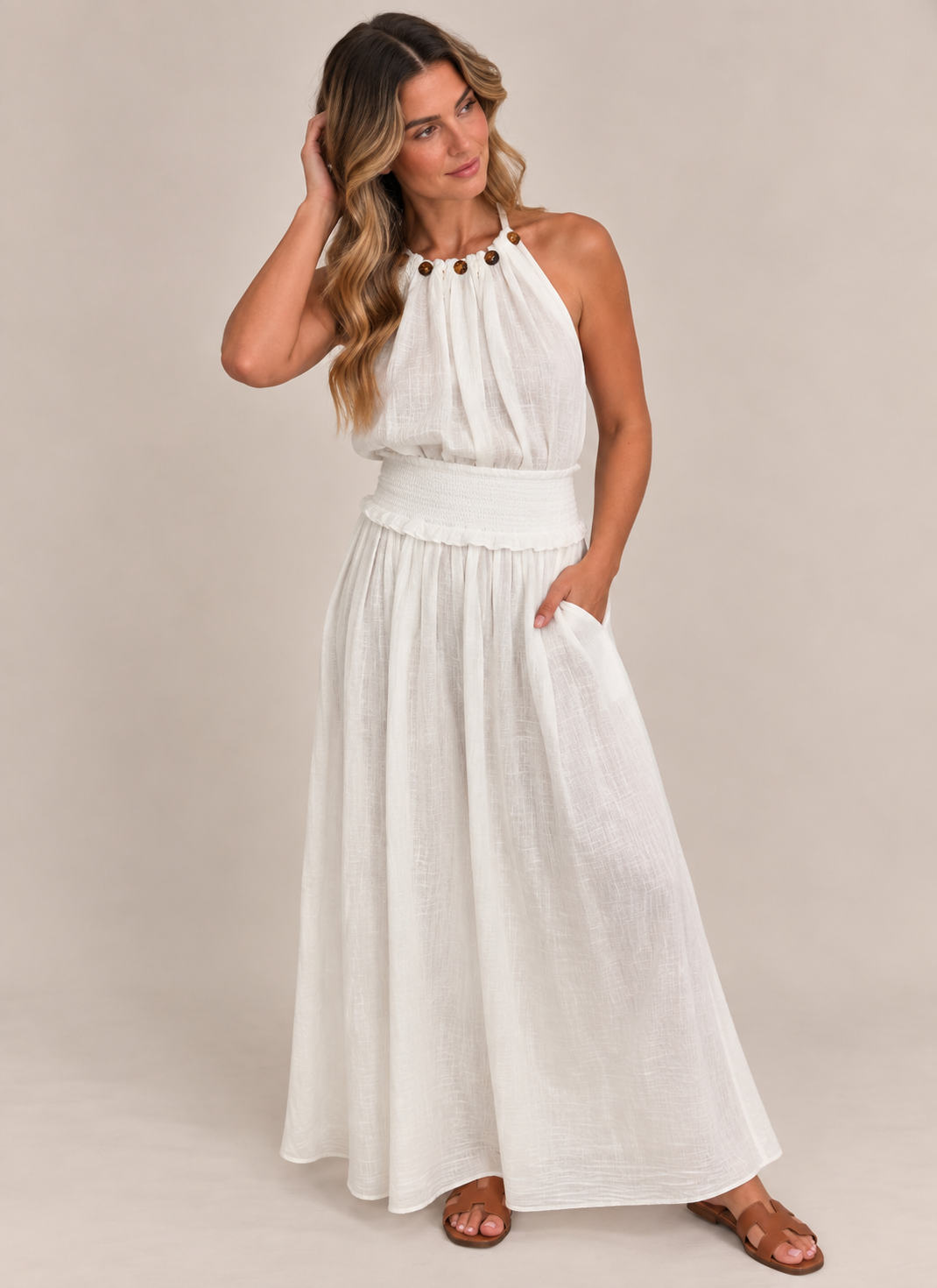 SMOCKED WAIST MIDAXI SKIRT
