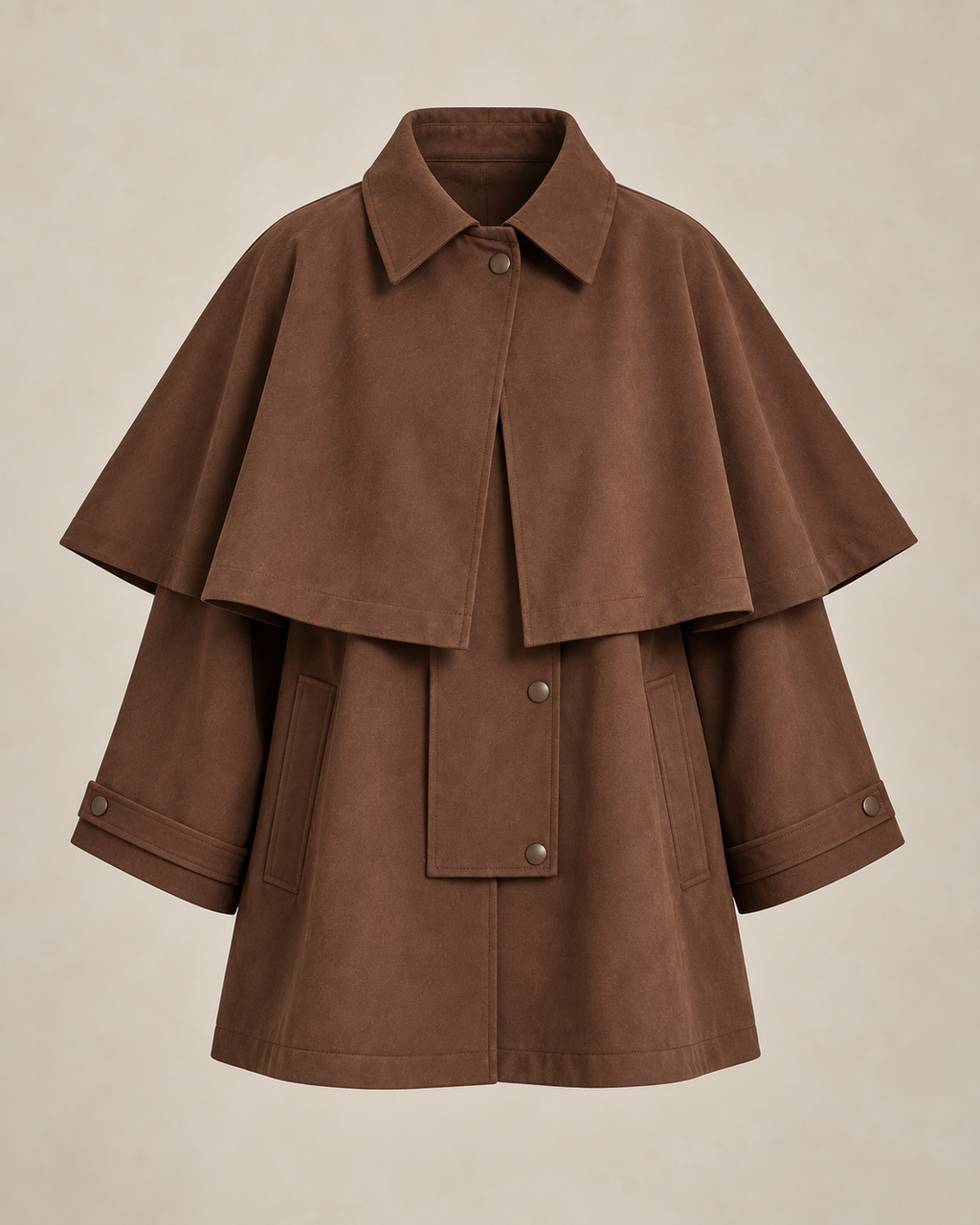 Sienna Brown Cape Detail Oversized 100% Cotton Coat