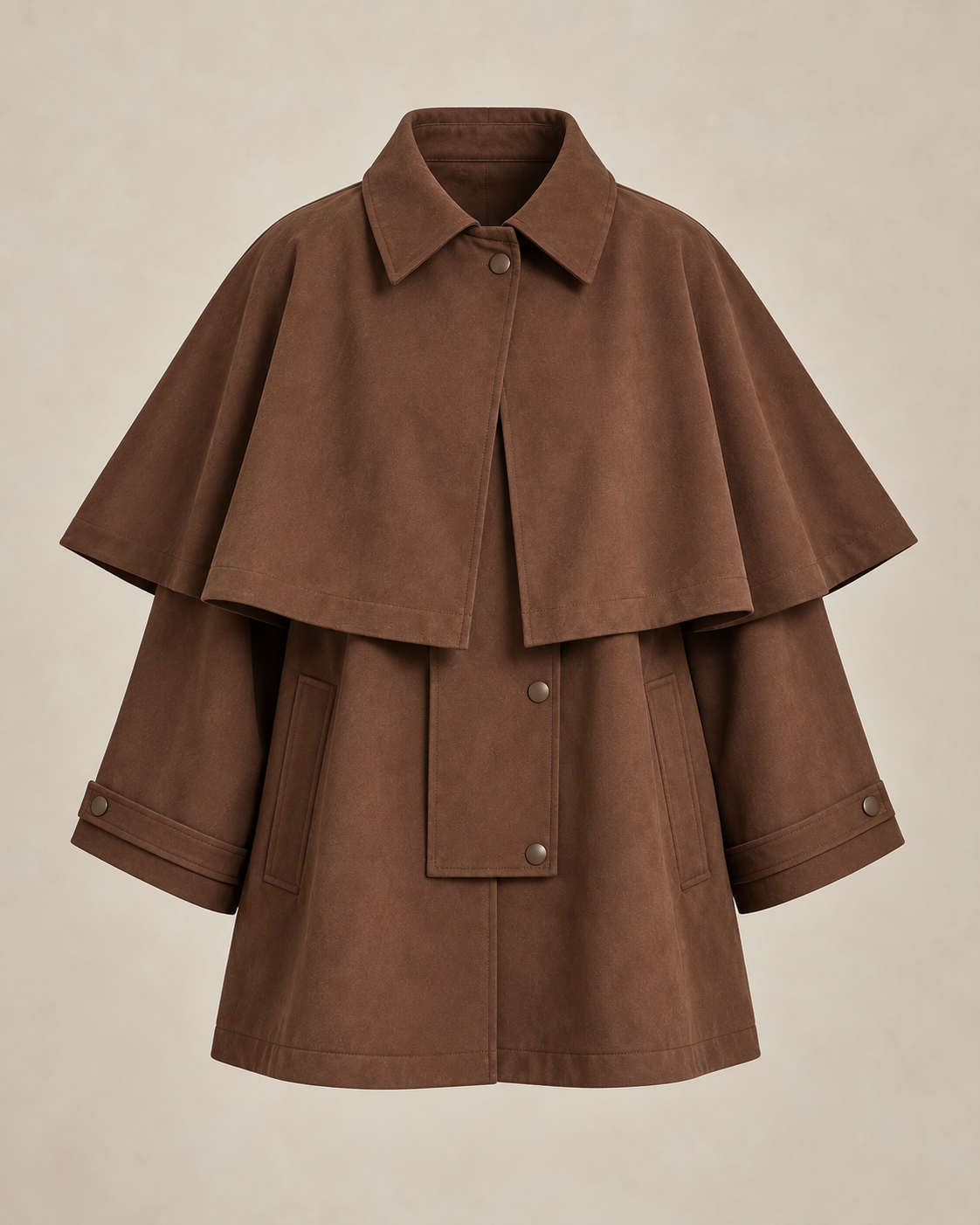 Sienna Brown Cape Detail Oversized 100% Cotton Coat