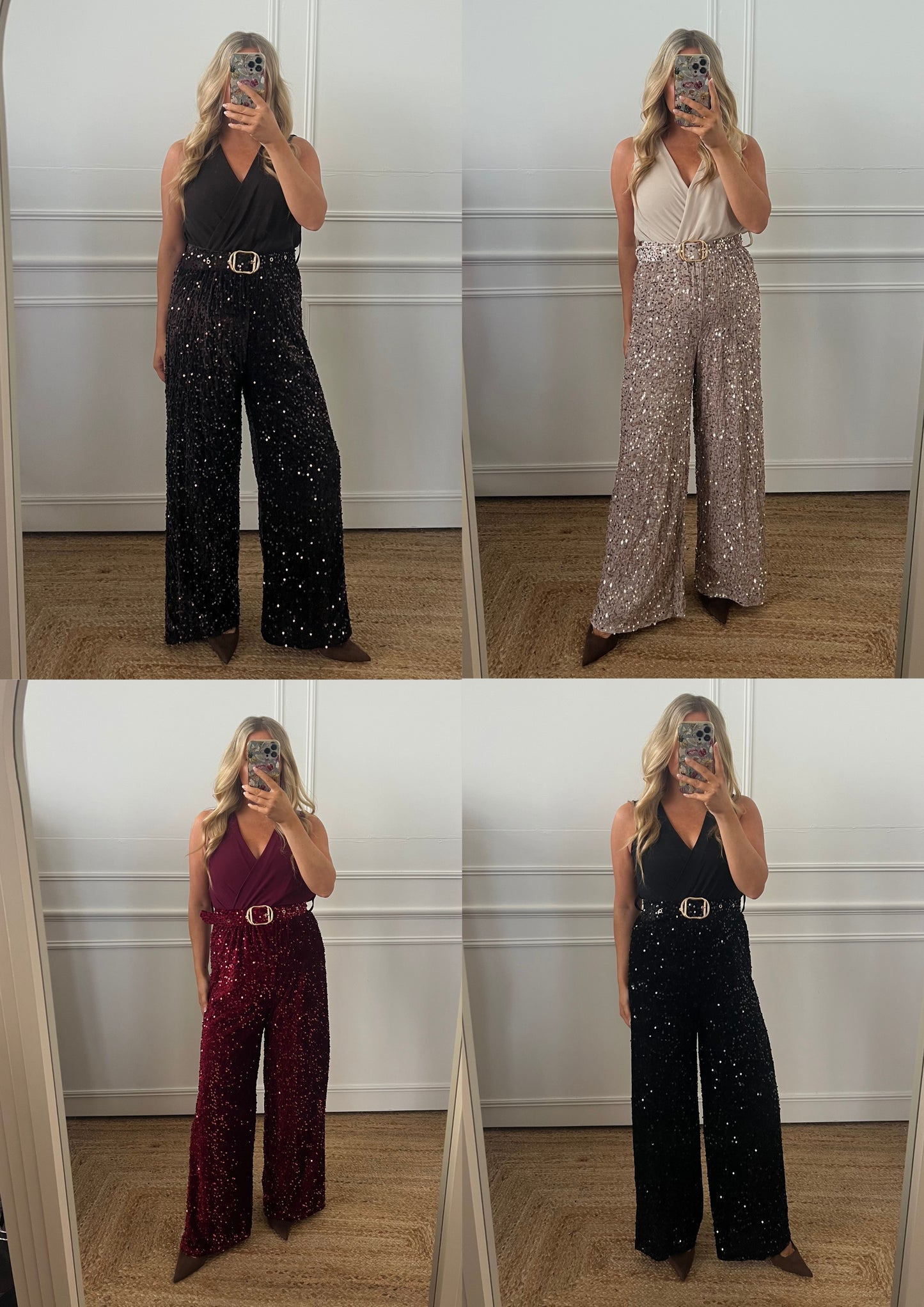 SEQUIN BELTED WIDE LEG JUMPSUIT