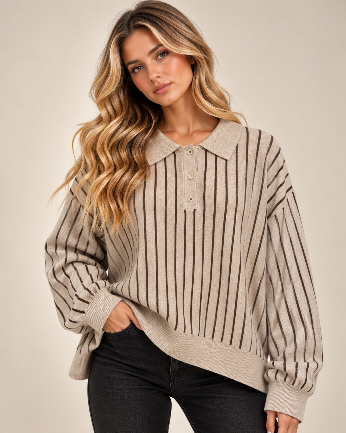 Harper Stripe Collared Knit Jumper
