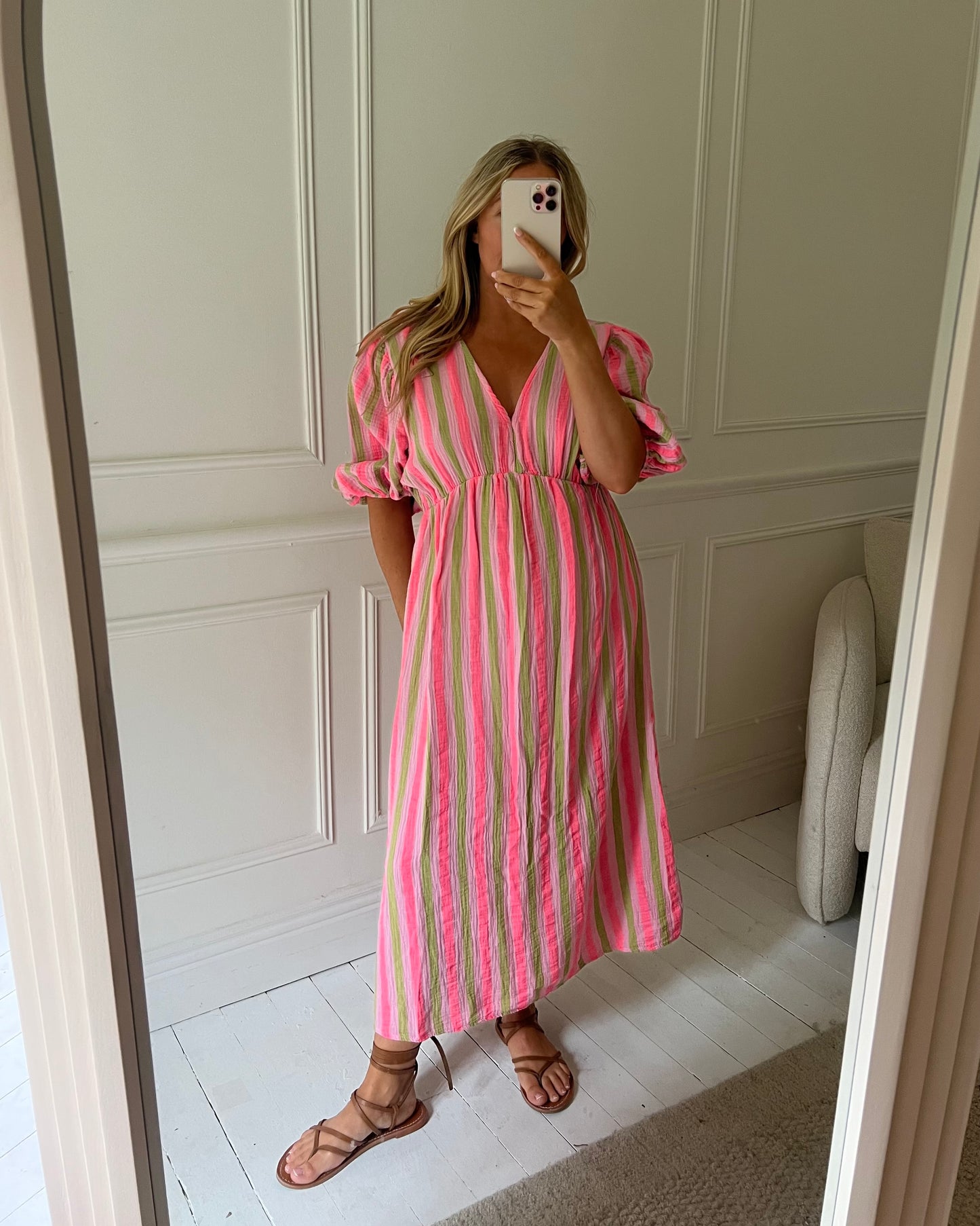 STRIPE CHEESECLOTH COTTON DRESS