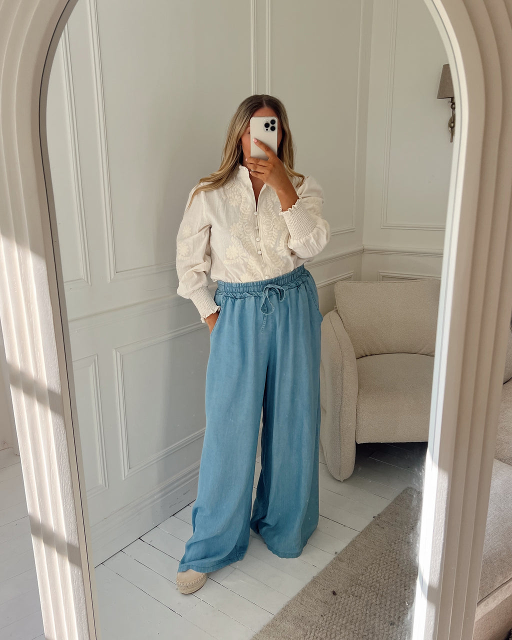 TENCEL DENIM LOOK WIDE LEG TROUSERS