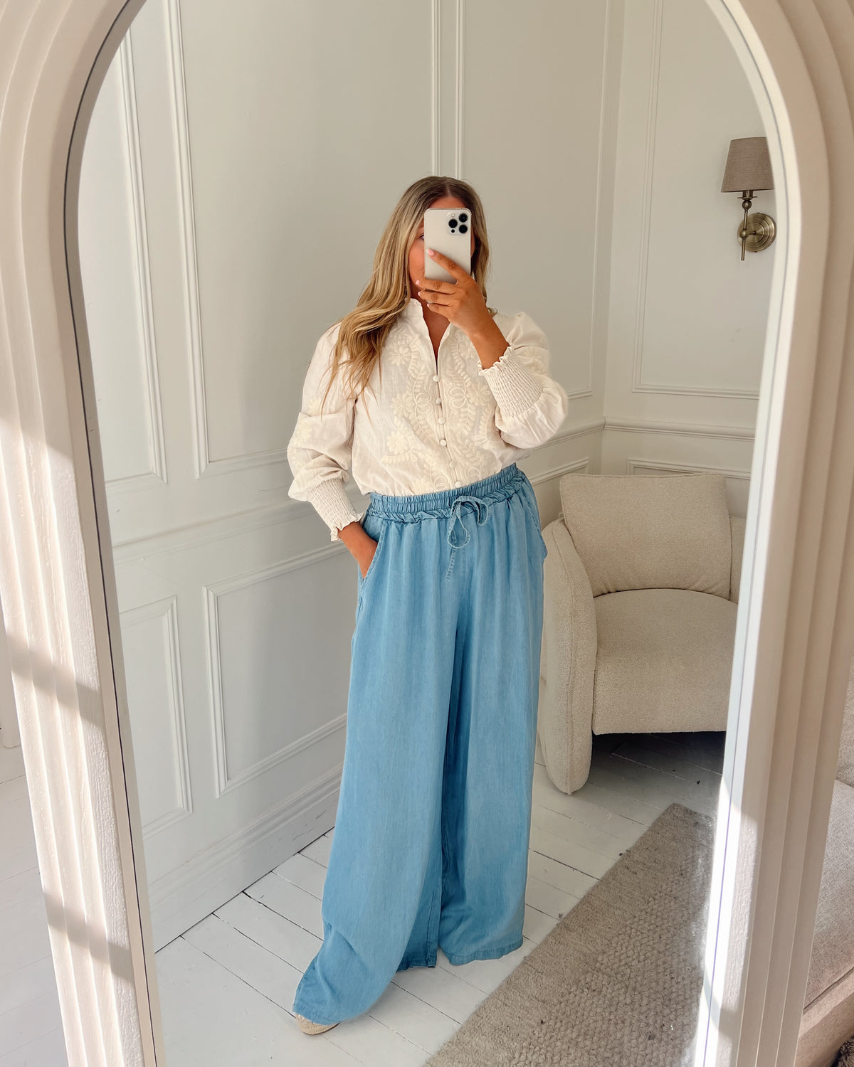 TENCEL DENIM LOOK WIDE LEG TROUSERS