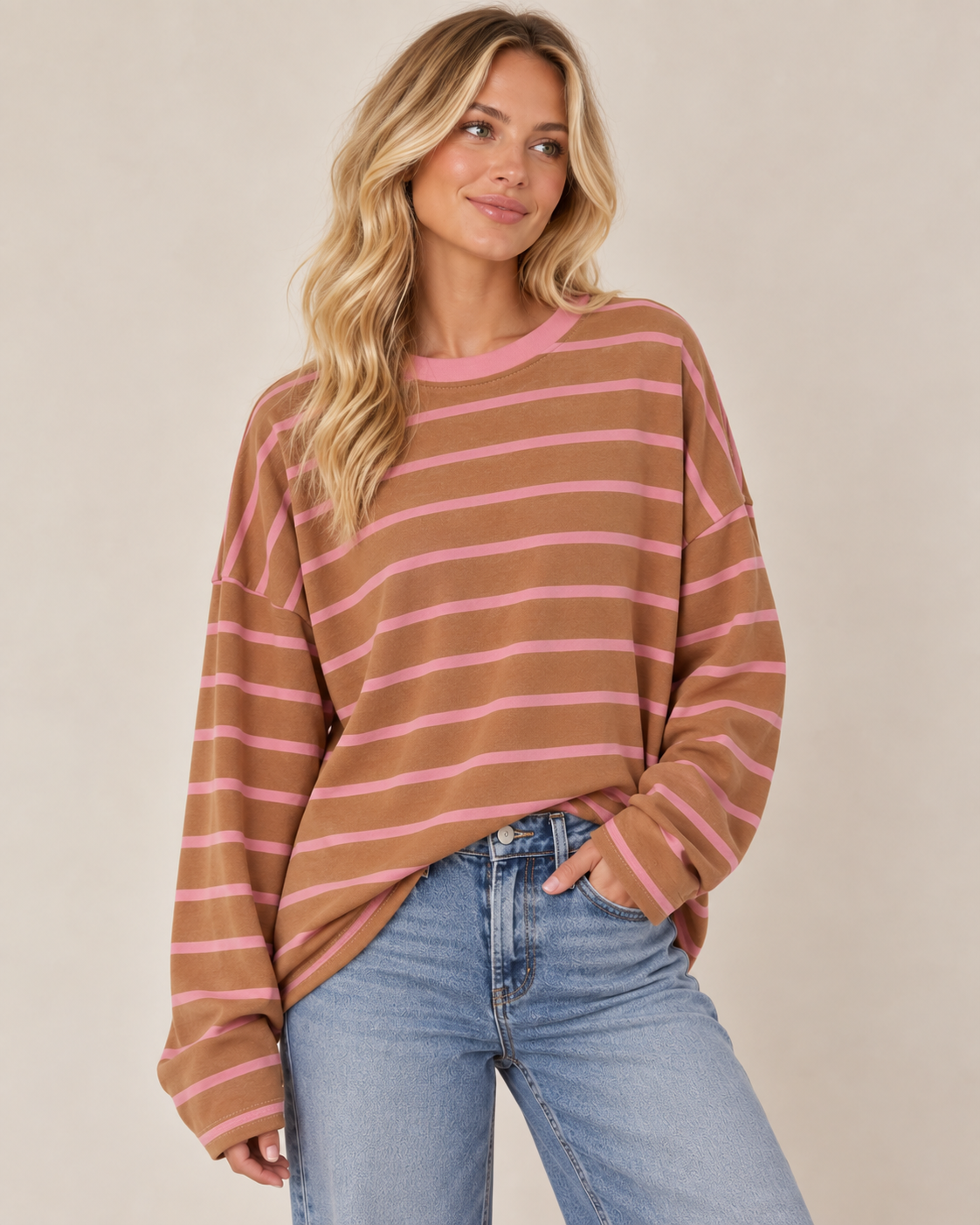 Thin Stripe Oversized Stripe Cotton Top - Relaxed Fit