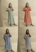 CHEESECLOTH BANDANA PRINT DRESS WITH 3/4 SLEEVES