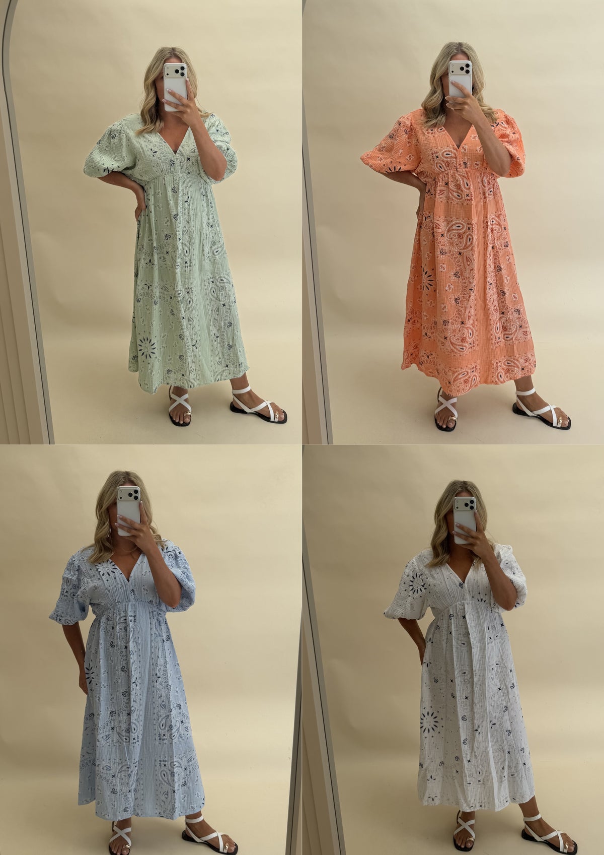CHEESECLOTH BANDANA PRINT DRESS WITH 3/4 SLEEVES