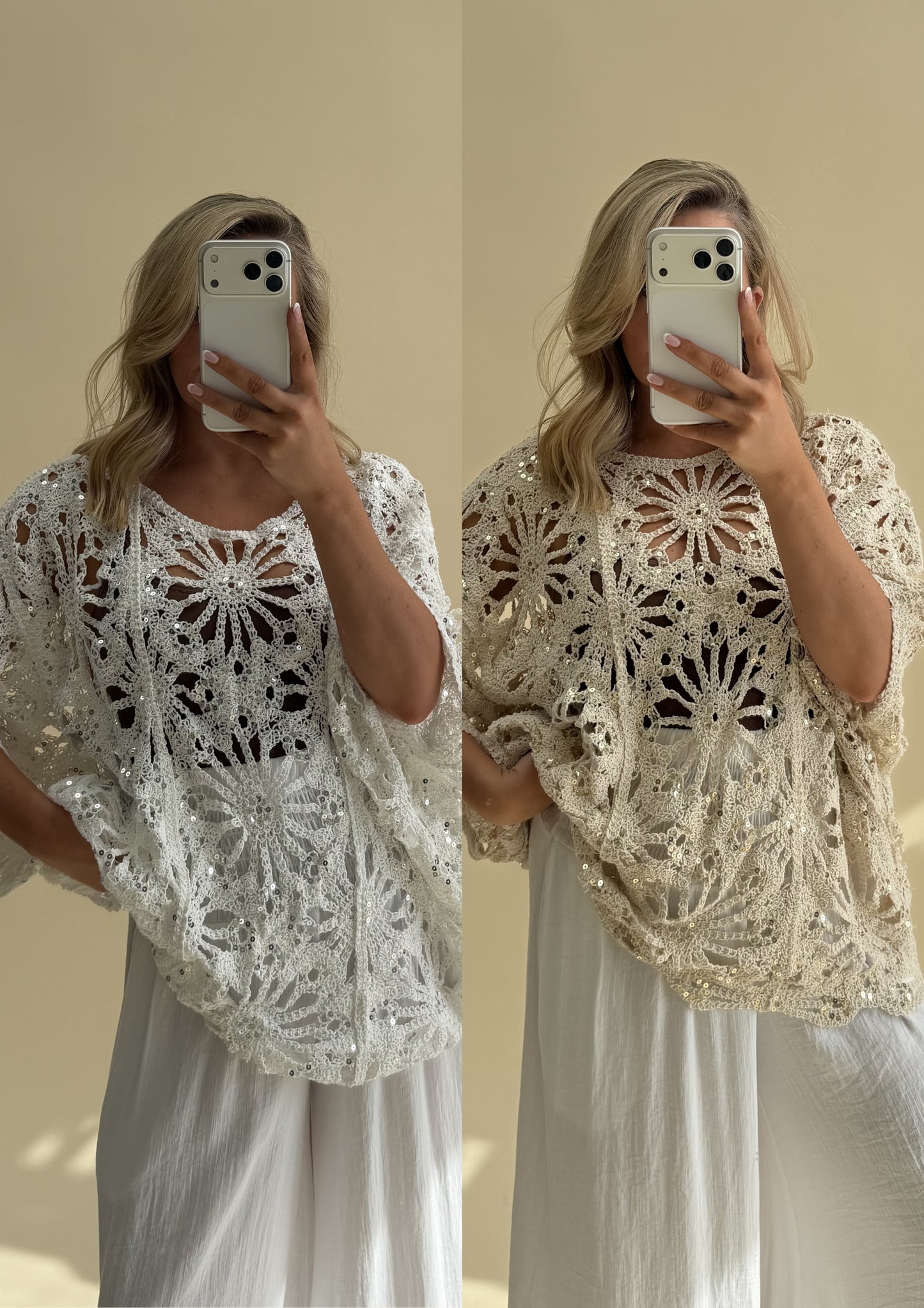 CROCHET SEQUIN BAT WING TOPS