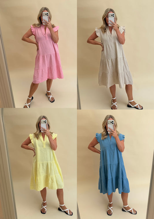 PLAIN SMOCK CHEESECLOTH COTTON  DRESSES