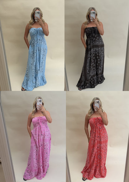 BANDANA BANDEAU MAXI DRESS 100% COTTON