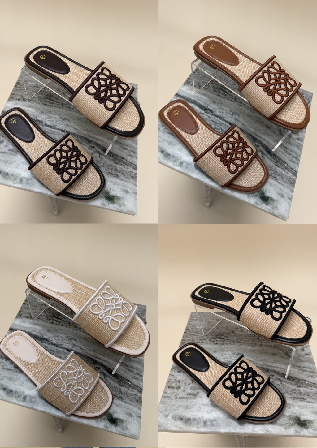 Raffia Embroidered Slide Sandals