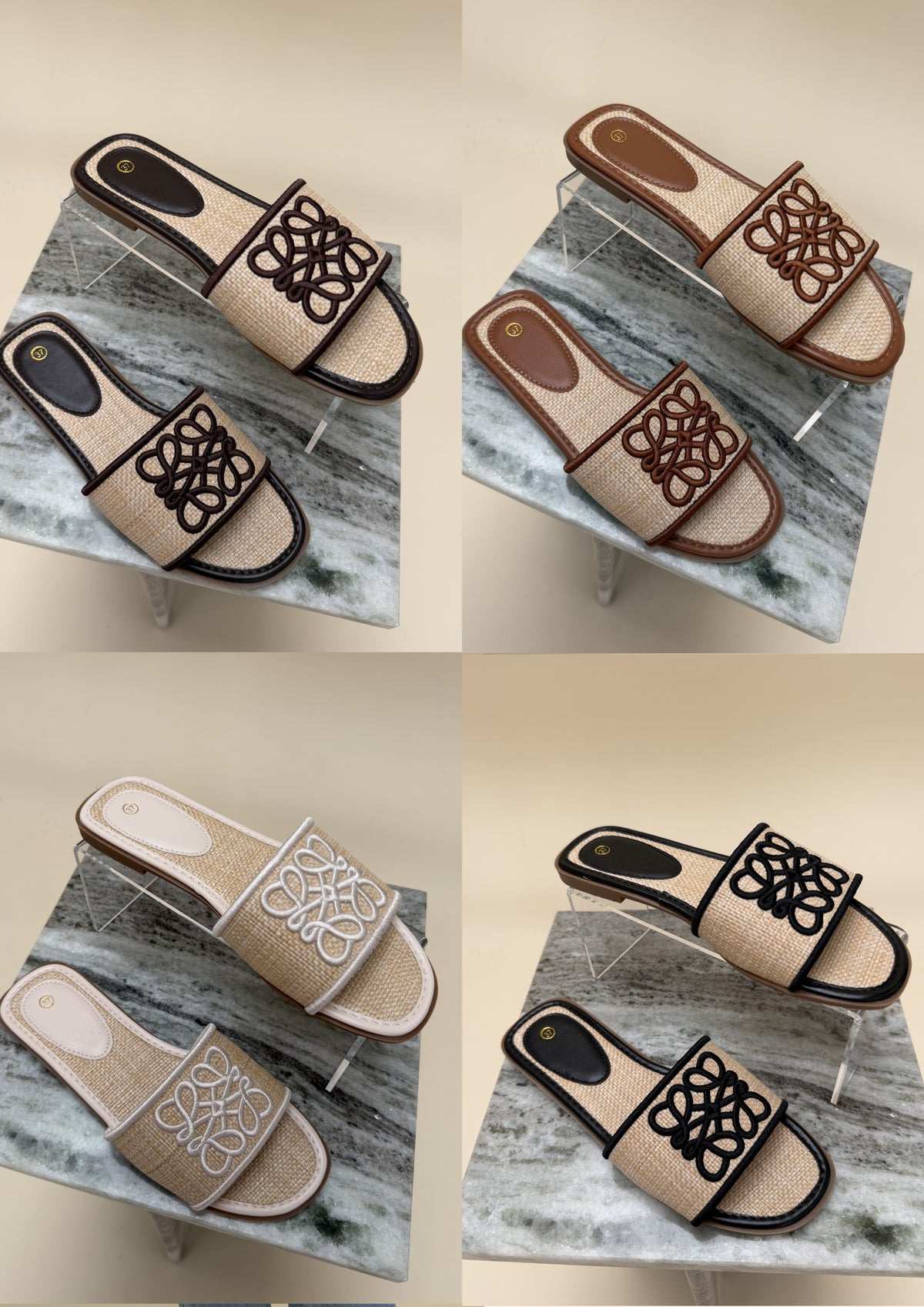 Raffia Embroidered Slide Sandals