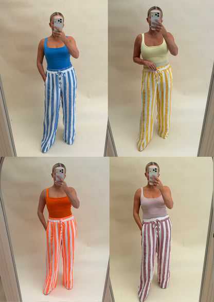STRIPE CHEESECLOTH COTTON TROUSERS