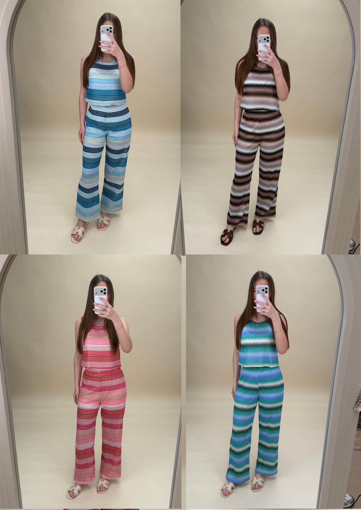 Striped Crochet Knit Trousers