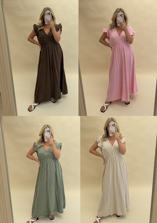 PLAIN CHEESECLOTH COTTON MAXI DRESS