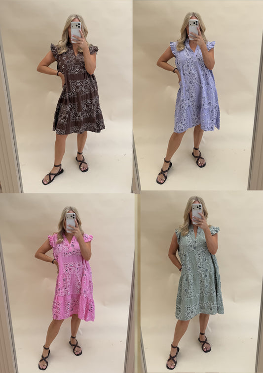Bandana Print Cotton Smock Dress