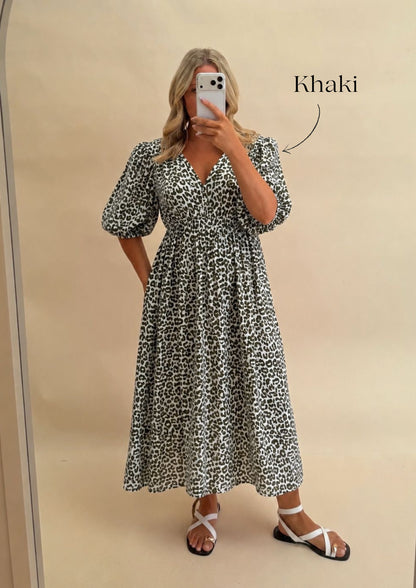 LEOPARD PRINT CHEESECLOTH DRESS WITH SLEEVES