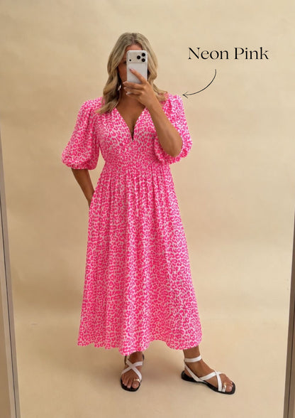 LEOPARD PRINT CHEESECLOTH DRESS WITH SLEEVES