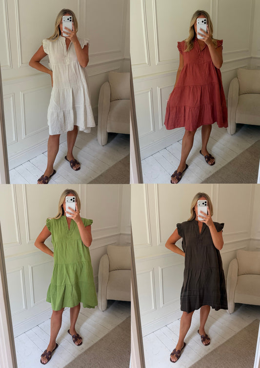 PLAIN SMOCK CHEESECLOTH COTTON  DRESSES