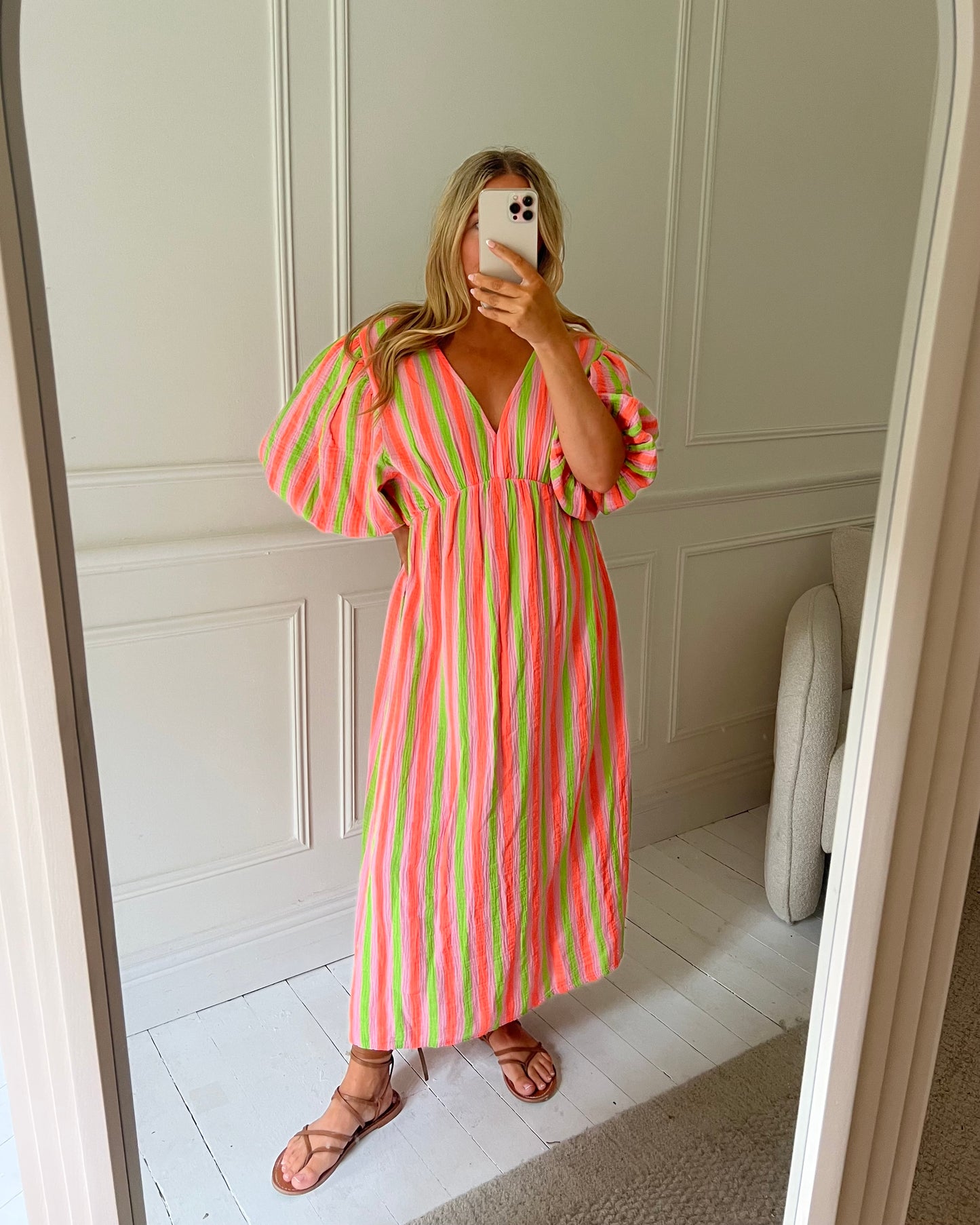 STRIPE CHEESECLOTH COTTON DRESS