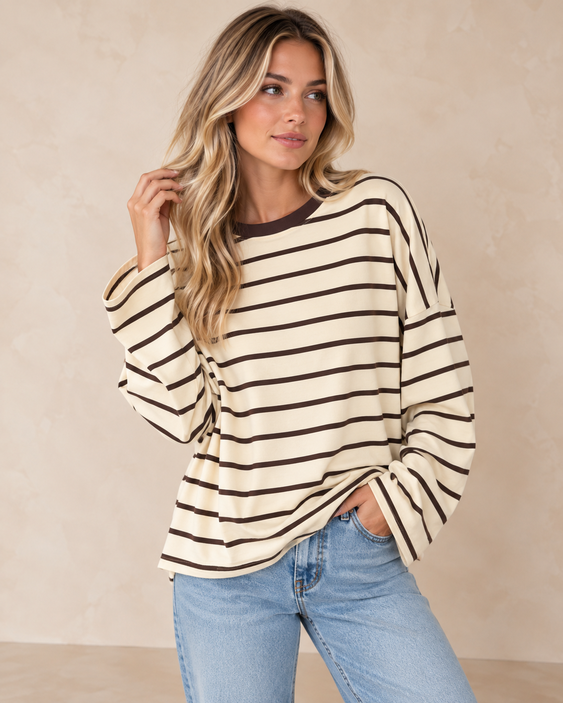 Thin Stripe Oversized Stripe Cotton Top - Relaxed Fit