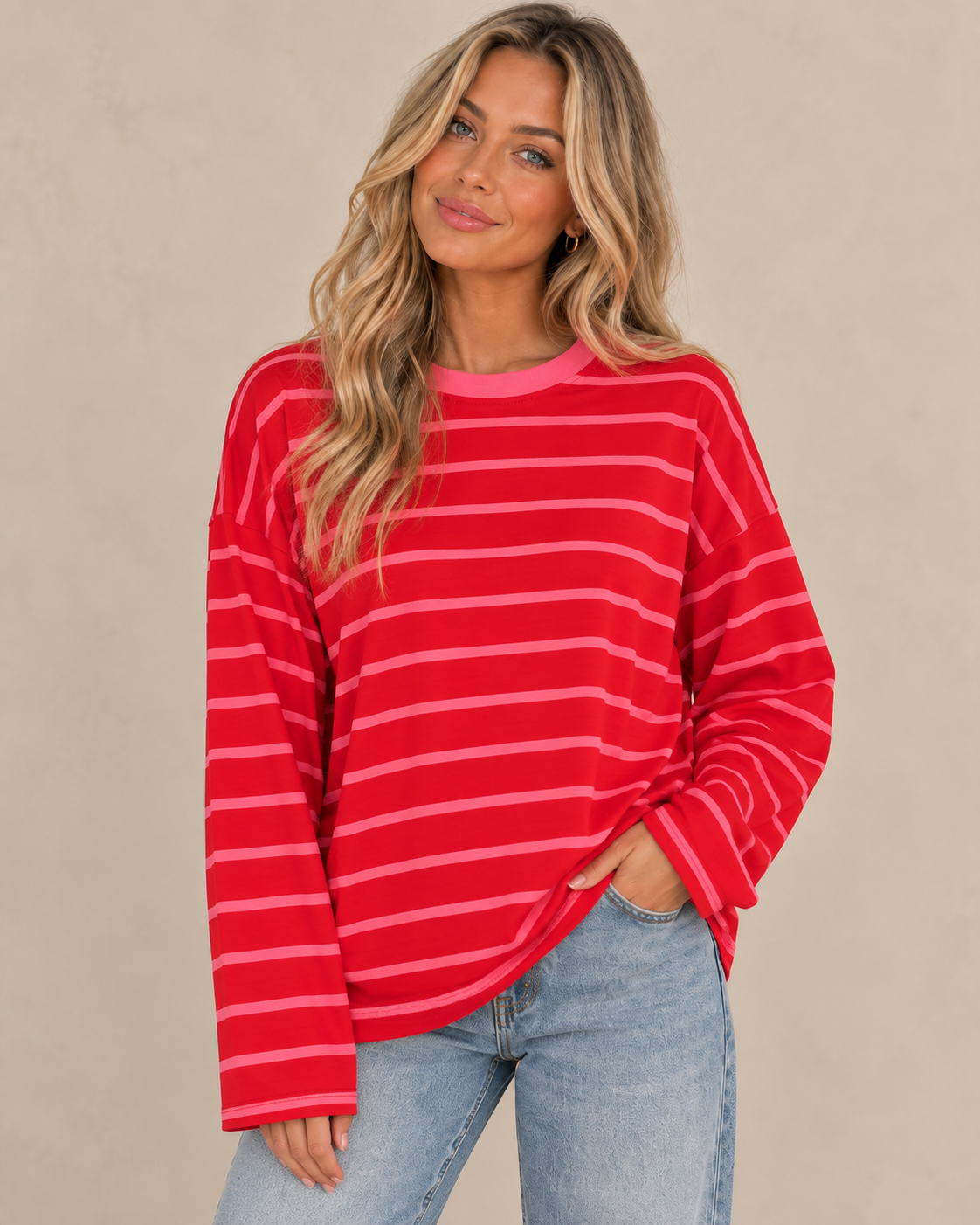 Thin Stripe Oversized Stripe Cotton Top - Relaxed Fit