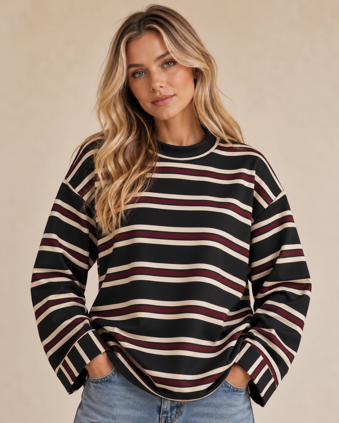 Allie Striped Drop Shoulder Long Sleeve Top