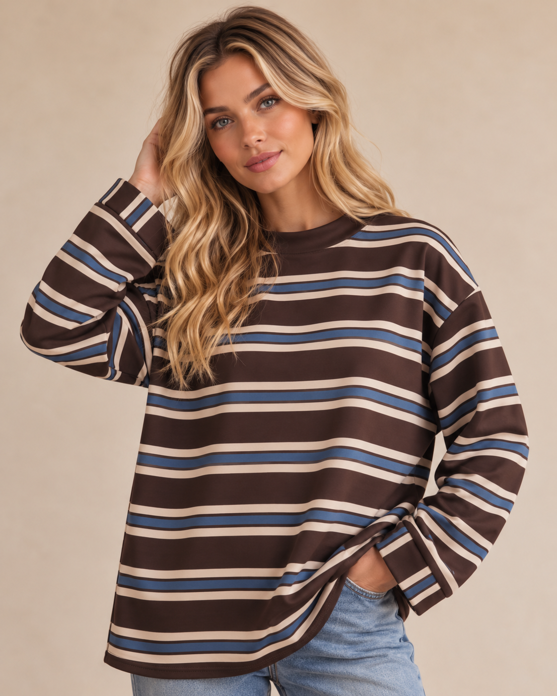 Allie Striped Drop Shoulder Long Sleeve Top