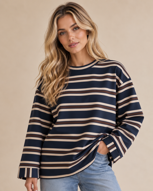 Allie Striped Drop Shoulder Long Sleeve Top